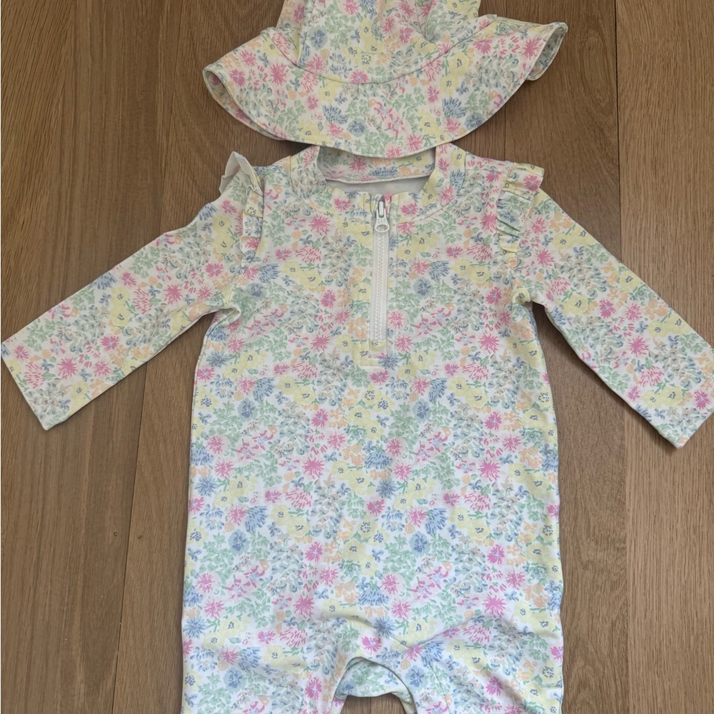 GAP Floral Baby Swim with Hat - Pastel Colors